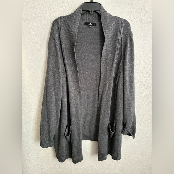 Agnes Orinda Gray Women's Plus Size Long Sleeve Open Front Sweater Cardigan 2X - Picture 3 of 10